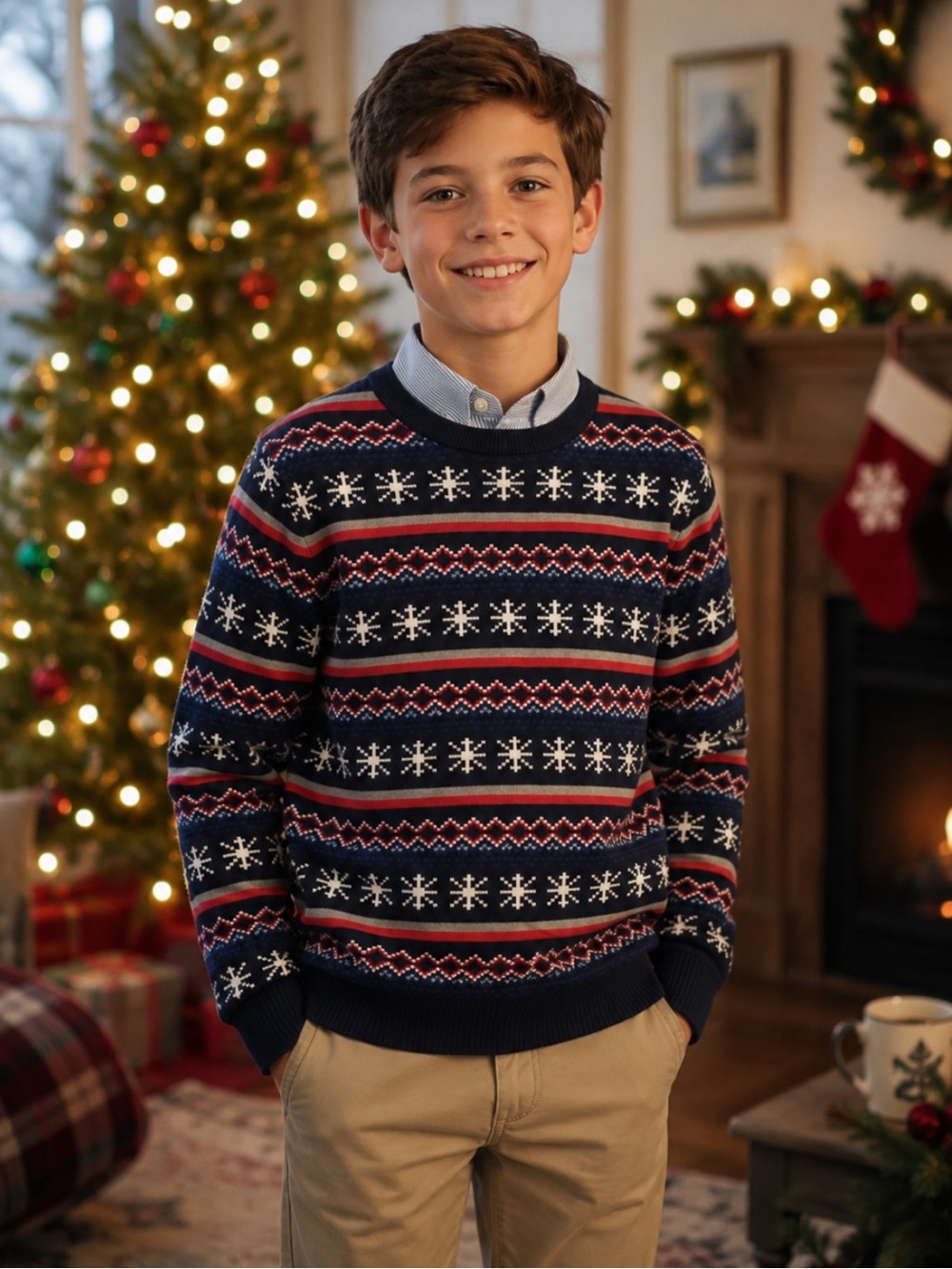 NWT B by Brooks Brothers Boys Snowflake Fair Isle Sweater Holiday Christmas Cozy
